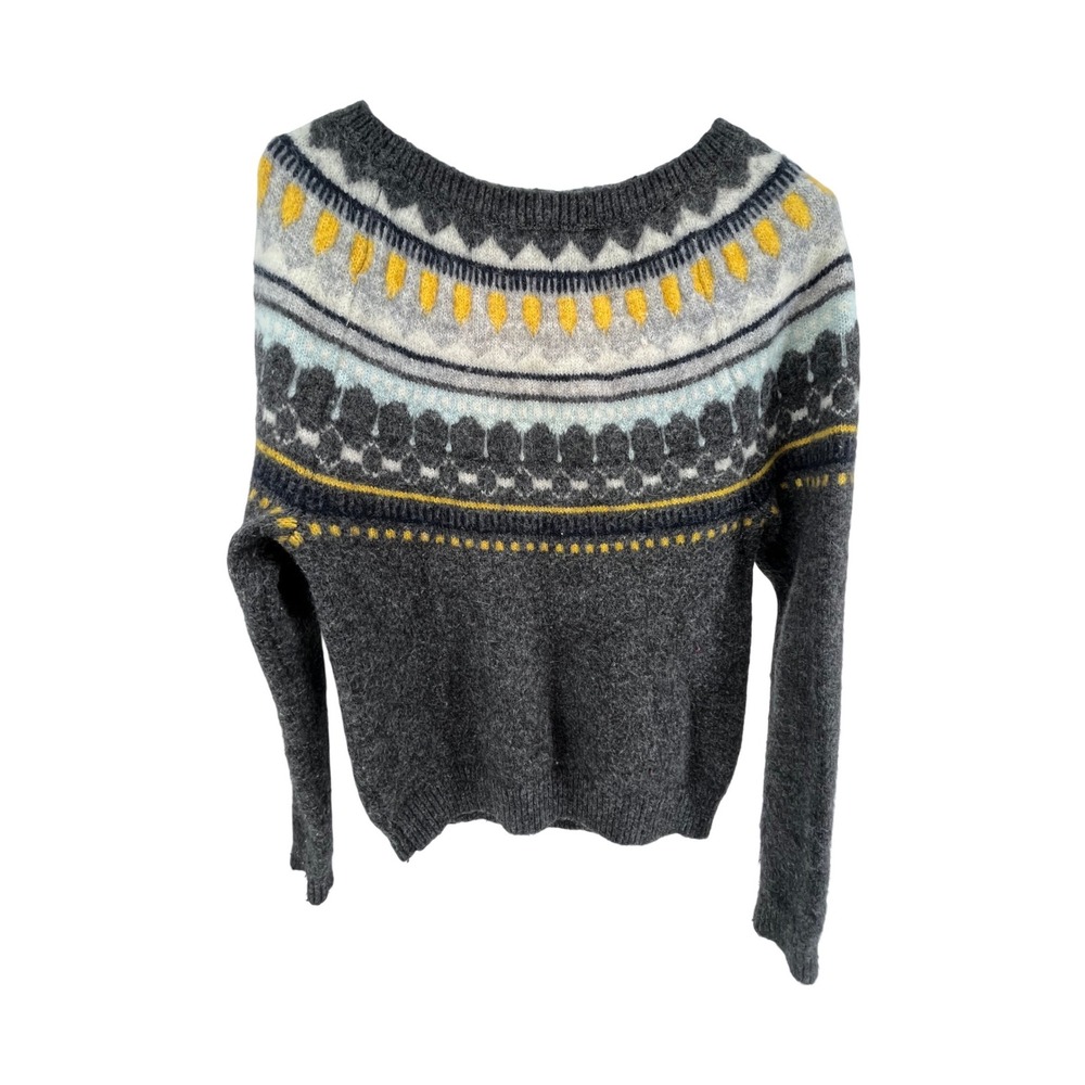 GAP Women Fair Isle Knit Sweater Charcoal Grey Yellow Blue Size‎ S